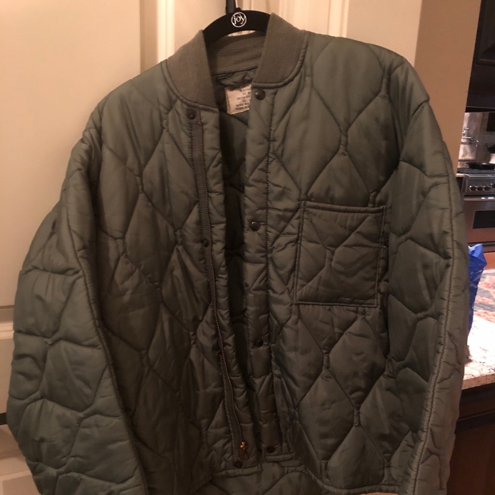 Army green puffy bomber coat
